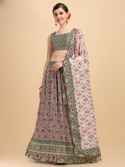 Light Green Color Digital Printed Crushed Lehenga Choli