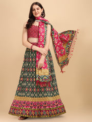 Precious Green & Maroon Color Digital Printed Crushed Lehenga Choli