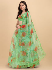 Amazing Green Color Printed Organza Lehenga Choli