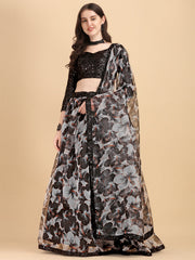 Digital Printed Black & White Color Organza Lehenga Choli