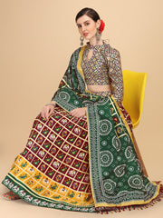 Digital Printed Maroon & Green Color Crushed Lehenga Choli