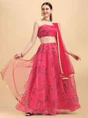 Marvelous Pink Color Printed Organza Lehenga Choli