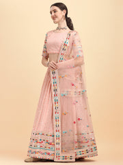 Peach Color Thread Sequence Work  Lehenga Choli