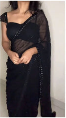 Black Color Sequence Work With Border Saree