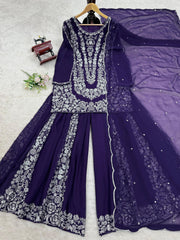Demanding Georgette Purple Color Sharara Suit