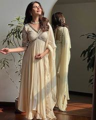 Designer Embroidery Chikankari Work Off White Color Gown
