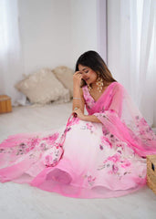 Glorious Pink Organza Digital Printed Lehenga Choli