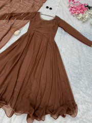 Festive Wear Shine Border Brown Color Gown