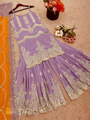 Gorgeous Purple Georgette Sequence Work Sharara Suit