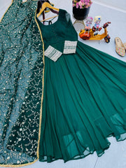 Superhit Georgette Green Color Gown