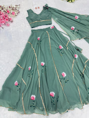 Wonderful Georgette Sky Blue Color Top With Lehenga