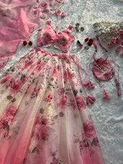Glorious Pink Organza Digital Printed Lehenga Choli