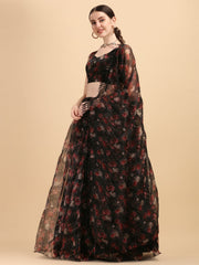 Printed Black Color Beautiful Organza Lehenga Choli