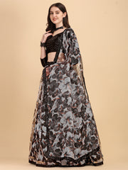 Digital Printed Black & White Color Organza Lehenga Choli