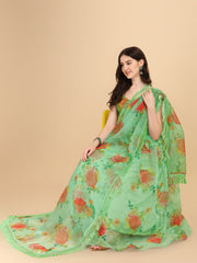 Amazing Green Color Printed Organza Lehenga Choli