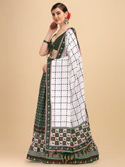 Digital Printed Dark Green & White Color Crushed Lehenga Choli