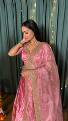 Demanding Pink Color Japan Satin Silk Sequins And Zari Work Lehenga Choli