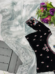 Glorious Embroidery Zari Work Grey Color Designer Saree