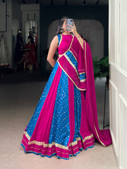 Trendy Blue Tasar Silk Bandhej Print Lehenga Choli