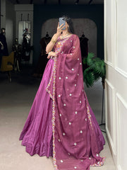 Thread Embroidered Onion Color Marriage Special Lehenga Choli