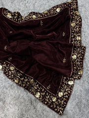 Superhit Sequins With Embroidery Work Maroon Color Designer saree