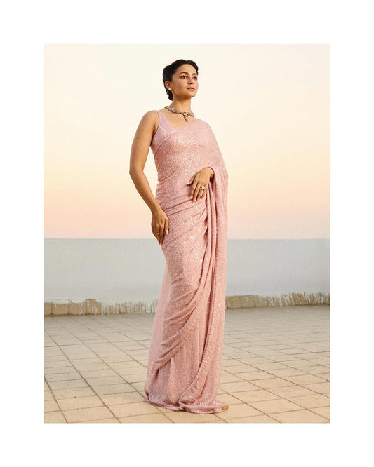 Fabulous Khichdi Sequence Embroidery Work Pink Color Saree