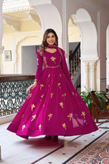 Marvelous Pink Georgette Thread Work Gown