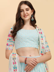 Sky Blue Color Thread Sequence Work Lehenga Choli