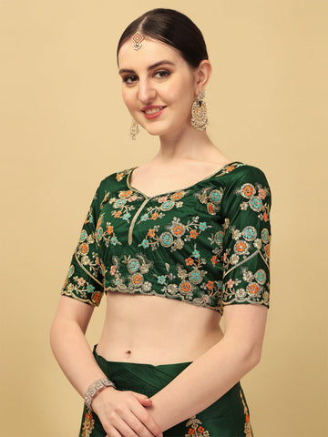 Dark Green Color Sequence & Embroidery Work Silk Lehenga Choli