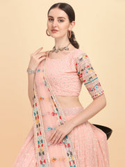 Peach Color Thread Sequence Work  Lehenga Choli