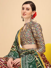 Digital Printed Maroon & Green Color Crushed Lehenga Choli