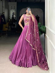 Thread Embroidered Onion Color Marriage Special Lehenga Choli