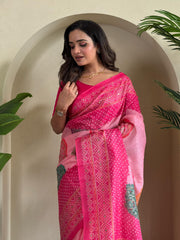 Adorable Bandhani Print Pink Color Saree
