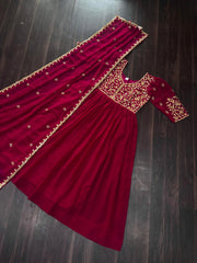 Good Looking Embroidery Sequence Work Pink Color Gown