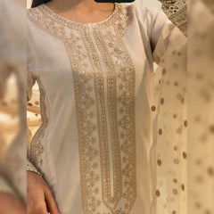 Fabulous Roman Silk Cream Color Salwar Suit