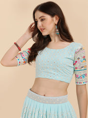 Sky Blue Color Thread Sequence Work Lehenga Choli