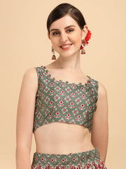 Light Green Color Digital Printed Crushed Lehenga Choli