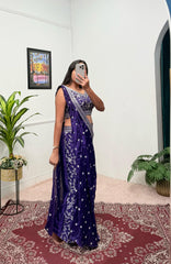 Party Wear Embroidery Work Navy Blue Color Palazzo Set