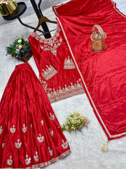 Exclusive Embroidery Work Red Color Palazzo Suit