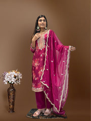 Good Looking Organza Wine Color Palazzo Suit