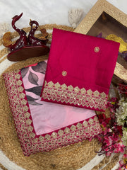 Lovely Pink Chinon Silk Work Saree