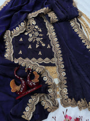 Beautiful Silk Embroidery Work Purple Color Saree
