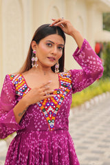 Amazing Purple Georgette Gamthi Work Navratri Gown