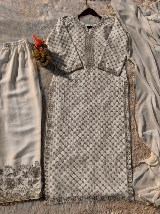 Unique Georgette Cream Color Salwar Suit