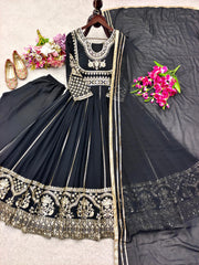 Stunning Black Color Sequence Work Georgette Gown