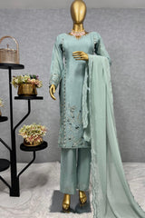 Preferable Thread And Sequence Work Teal Blue Color Salwar suit