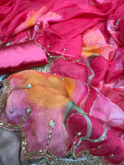 Floral Printed Pink Color Organza Saree
