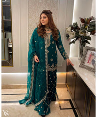 Glimmering Sequence Work Green Color Sharara Suit