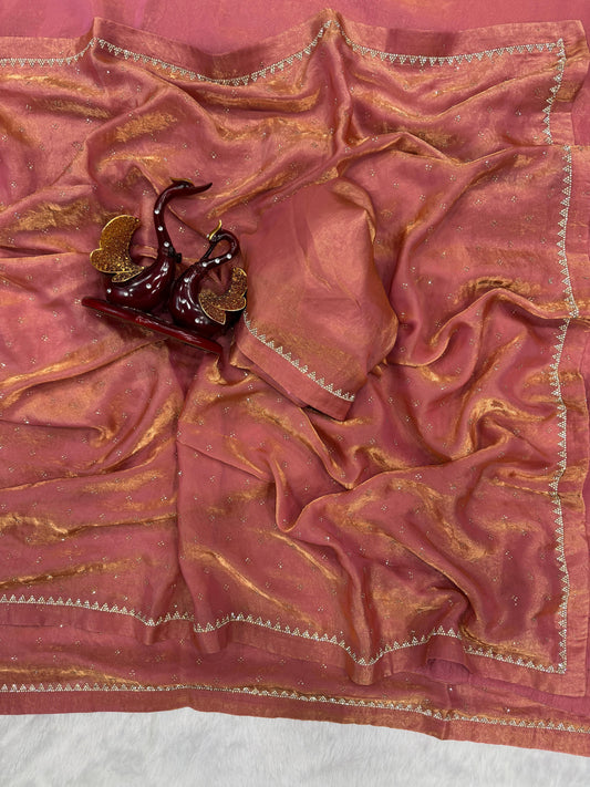 New Party Wear Peach Color Silk Saree