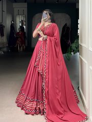 Lovely Pink Rayon Mirror Work Lehenga Choli